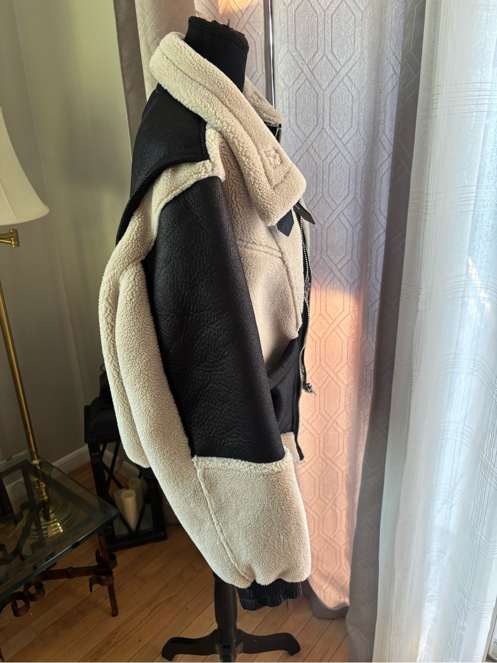 Blank NYC Cream & Black Teddy Aviator Jacket - Picture 7 of 12